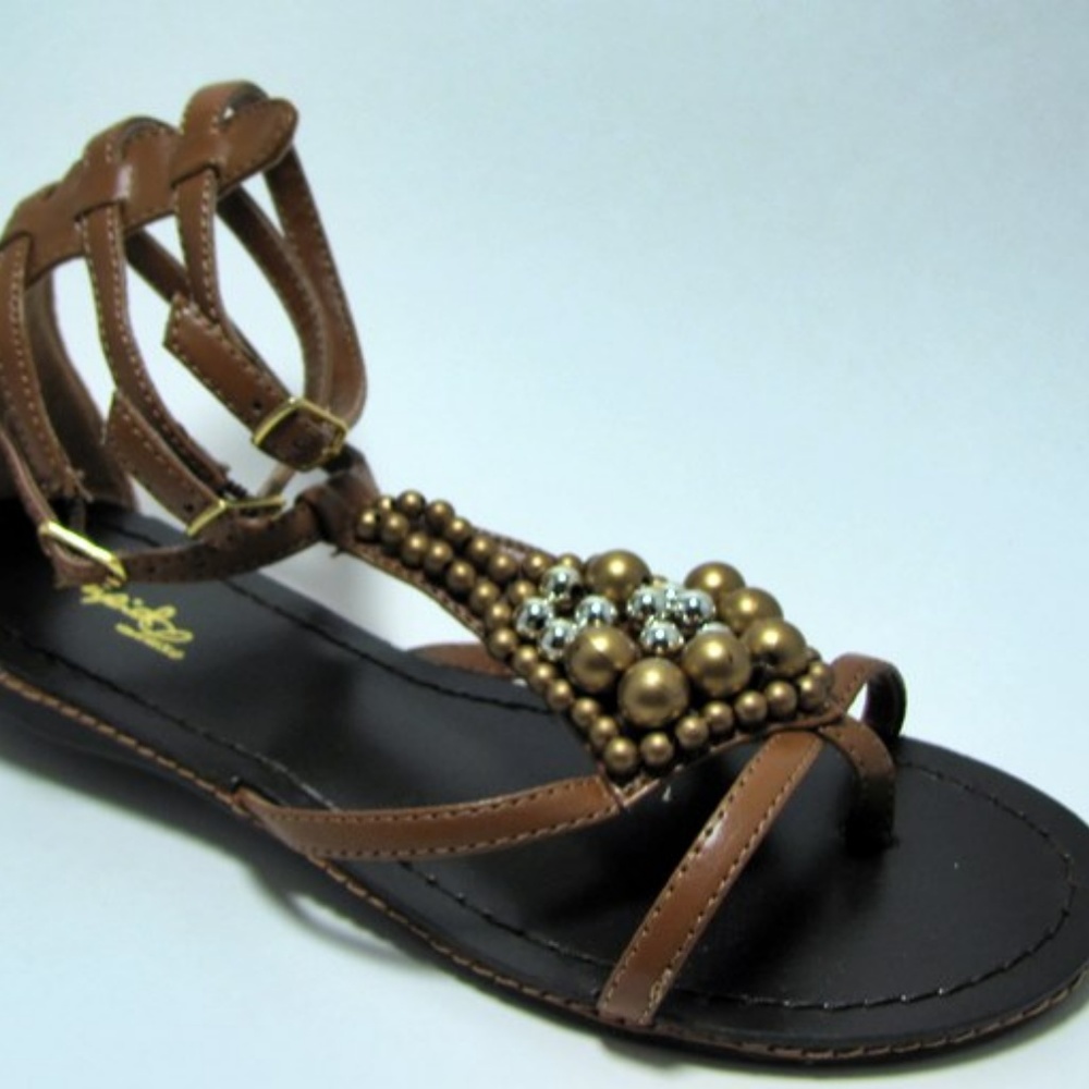 Tan Beaded Flat Sandal